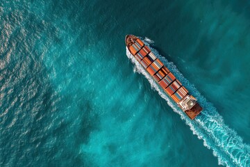 Bird s eye view of a cargo ship on blue water
