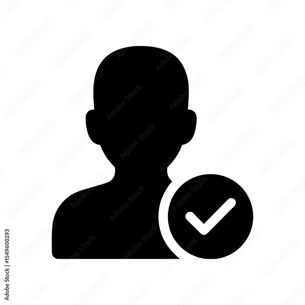 Poster verified user account icon with a checkmark for approved profile access a glyph symbol for valid aut