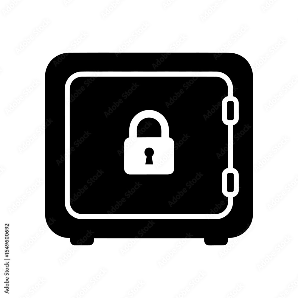 Poster safe box with a padlock for security and money protection a vector icon of a secure vault for financ