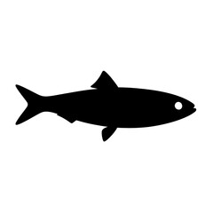 Simple Black Silhouette of a Sardine Fish on Clean White Background