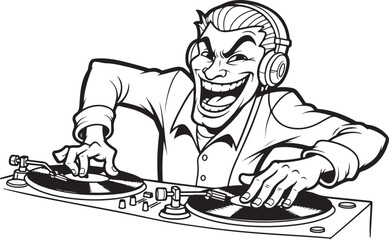 DJ Cartoon Character Logo – Black and White Ink Art