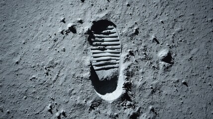 Moon Landing Anniversary closeup of a single astronaut footprint in fine lunar dust seen from above ideal for commemorative visuals, science posters and historical references