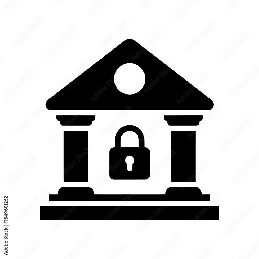 Poster bank security icon with a building and a padlock for secure finance a symbol of a locked banking ins