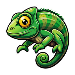 Fototapeta premium Cartoon Chameleon Vibrant Green Reptile Illustration isolated on transparent bacckground