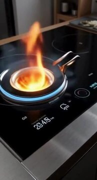 Close-up of gas stove with flame on burner
