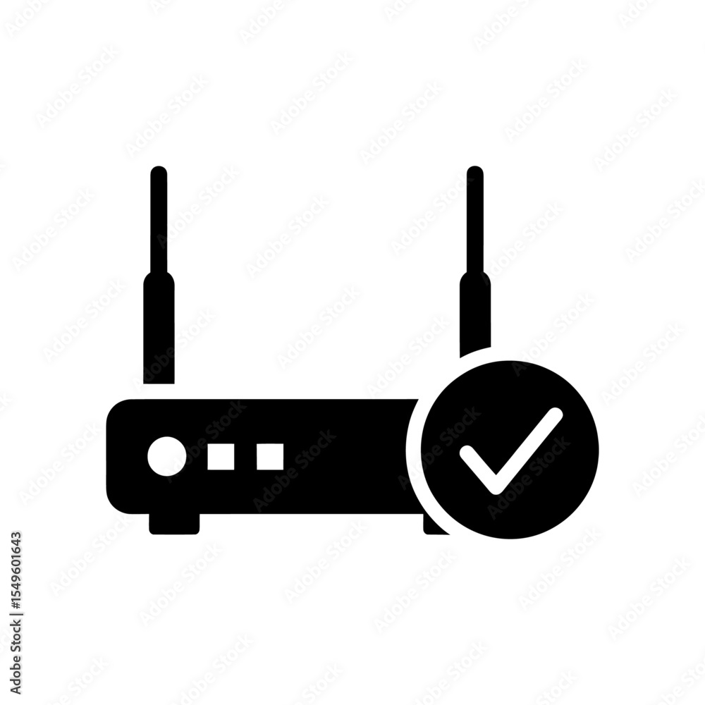 Poster secure router connection icon with a checkmark for approved wifi internet an icon for a verified wir