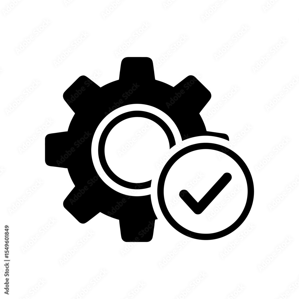 Poster settings confirmed icon with a gear and checkmark for an approved system an icon for a successful se