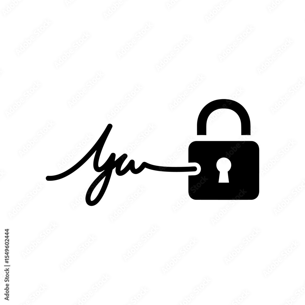Poster digital signature with a padlock for secure electronic contract authentication a symbol for a locked
