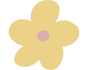 Minimalist Yellow Flower – Five Petals with Soft Pink Center on White Background