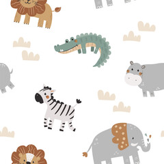 Seamless childish pattern with cute African animals. Great for designing children's textiles, wallpaper and other designs