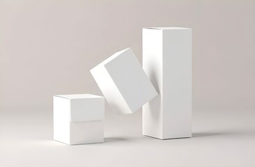 Floating empty white boxes mock up for cosmetic products, white blank packages in air. Branding, place for text, logo, design