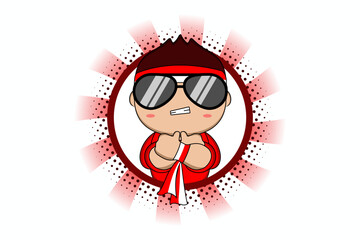 A boy wearing a red and white headband, celebrating Indonesia's Independence Day. Vector illustration design. EPS 10.