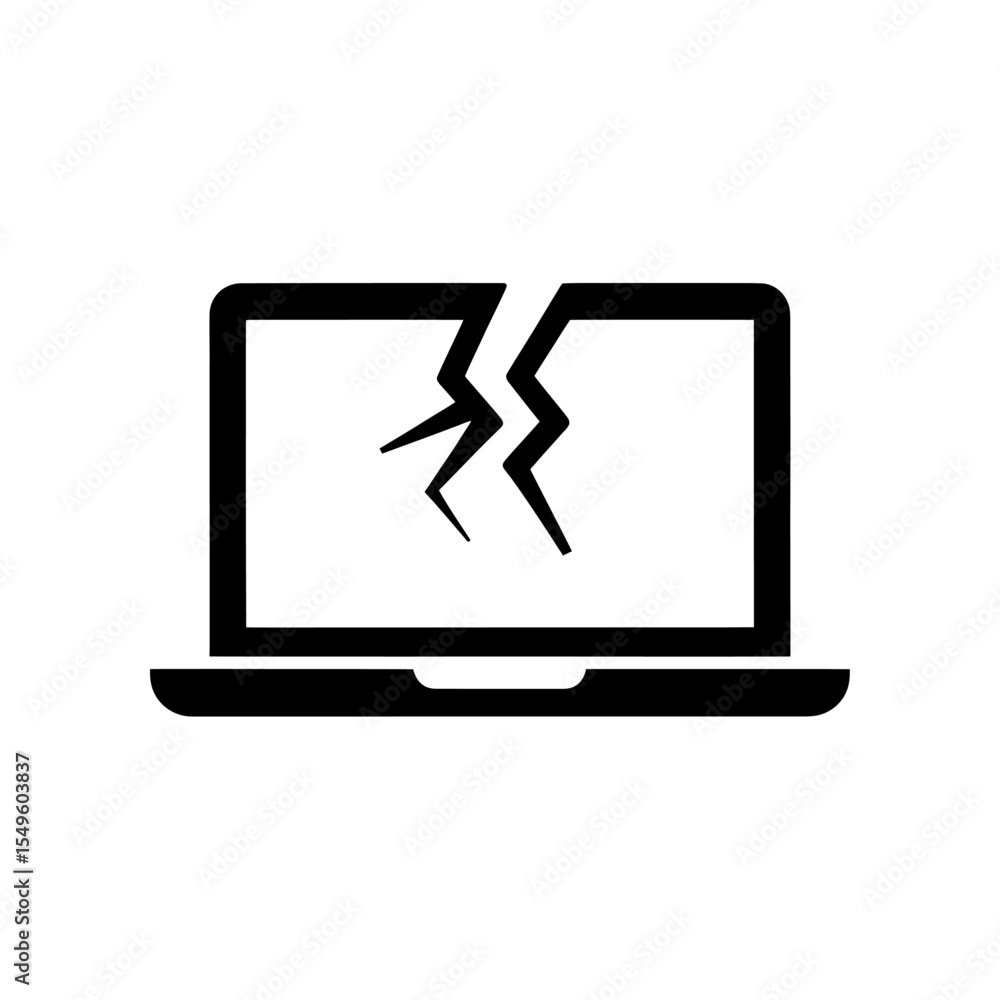Poster broken laptop icon with a cracked screen for a damaged computer a symbol for an error crash problem 