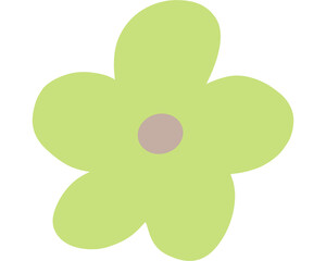 Minimalist Green Flower &ndash; Soft Petal Design with Light Brown Center on White Background
