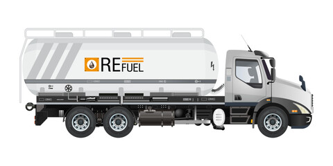 Petroleum liquid oil tanker medium truck trailer 3D vector Illustration