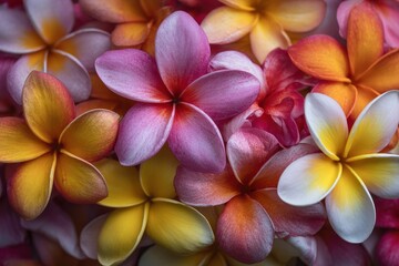 Fototapeta premium Close up of diverse plumeria flower colors Maui Hawaii USA