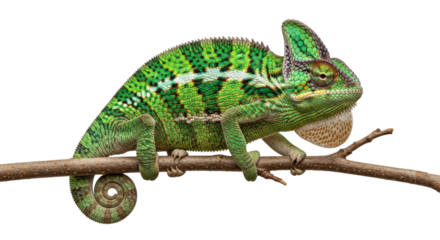 Isolated Veiled Chameleon on Branch