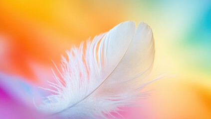 Naklejka premium Soft white feather against vibrant abstract colors