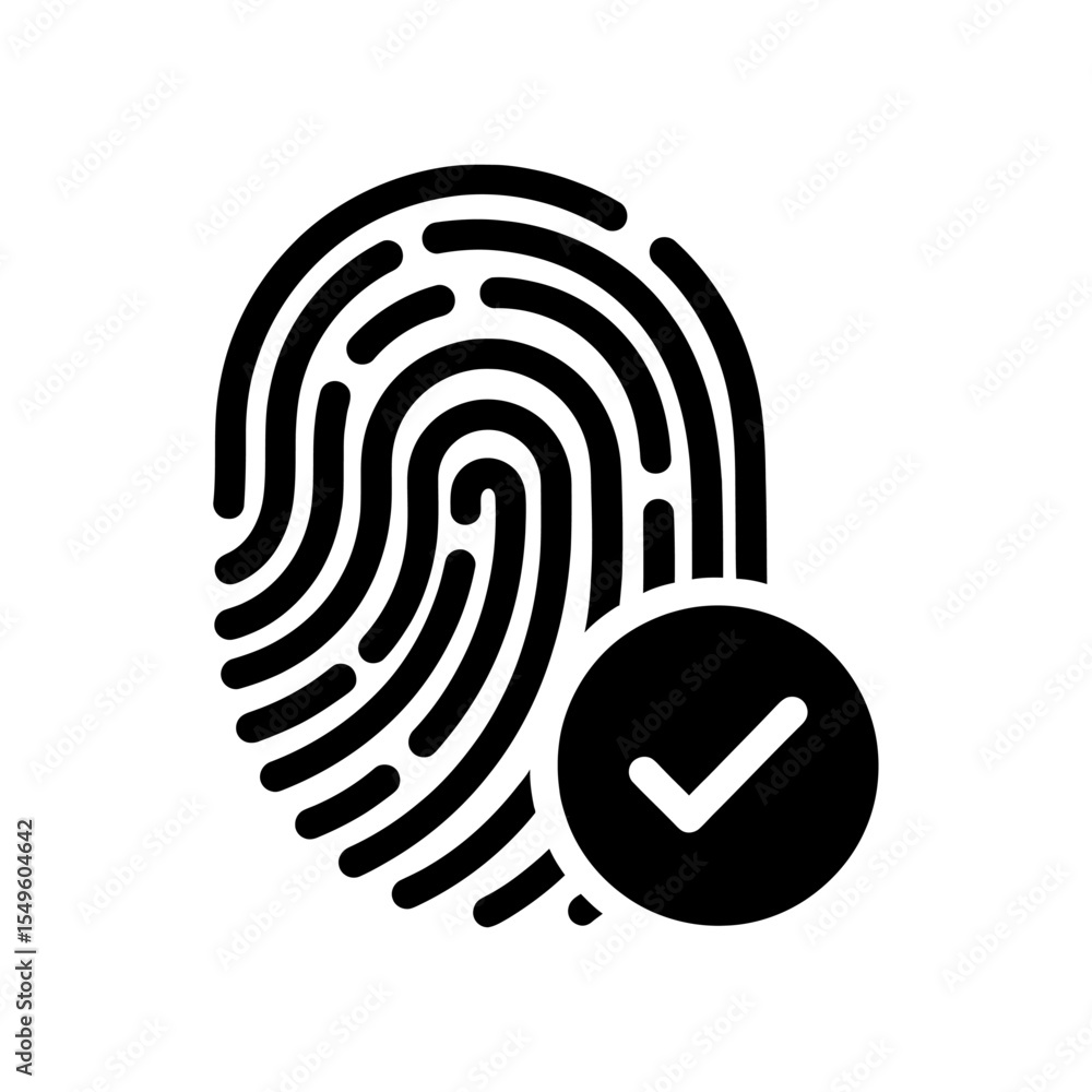 Poster fingerprint scan approved icon vector glyph for biometric authentication success and identity verifi