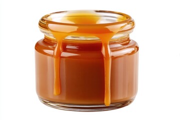 Close up of golden butterscotch caramel on a white background