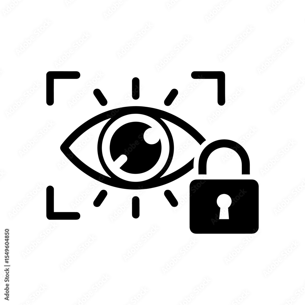 Poster eye scan security icon vector with lock for biometric identification and retina access control iris 