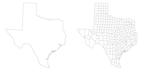 Texas state map in set white color. Map of the U.S. state of Texas with city map in set white color.