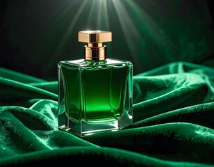Green Perfume Bottle on Velvet