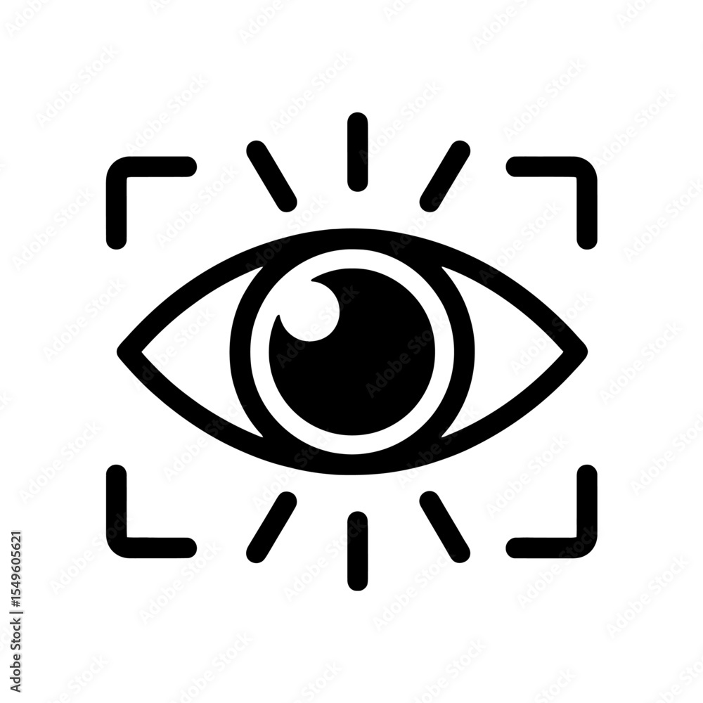 Poster eye scan icon vector glyph for biometric retina or iris recognition system identity verification and