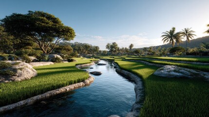 Scenic rice paddy landscape