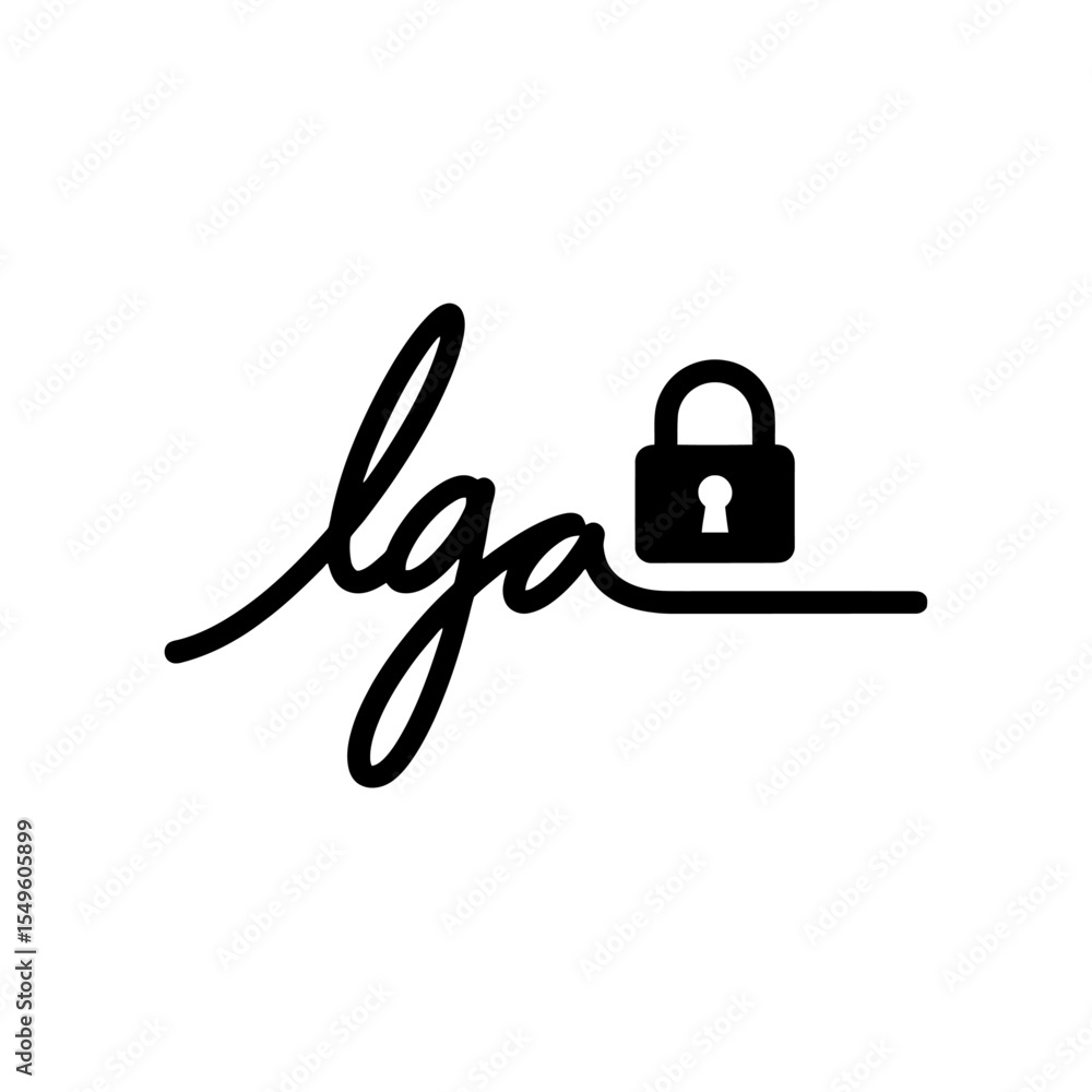 Poster secure signature icon vector glyph with lock for digital esignature and encrypted contract autograph