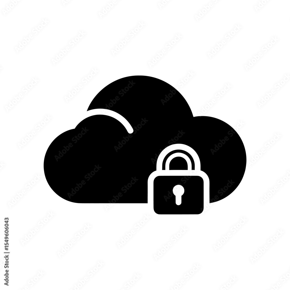 Poster cloud security icon vector glyph with lock for secure data storage and online protection encrypted c