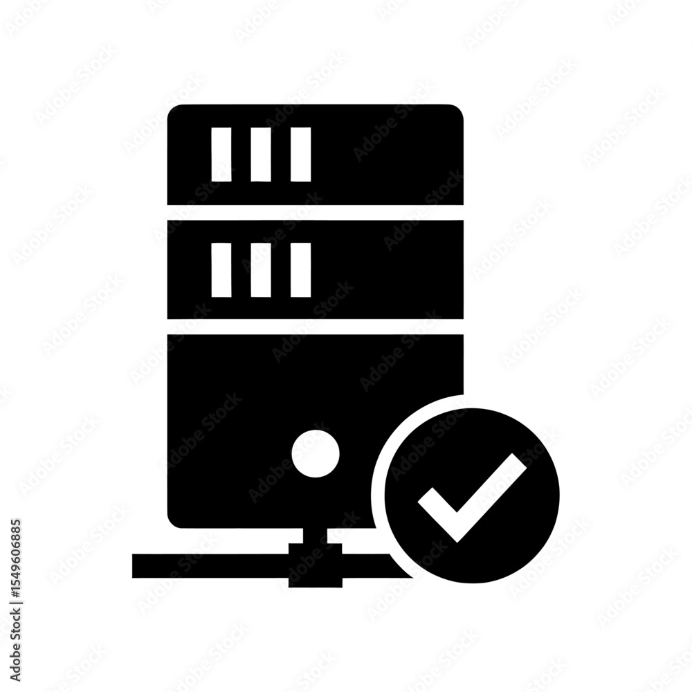 Poster verified server icon with a checkmark for successful system connection a glyph for an approved and c