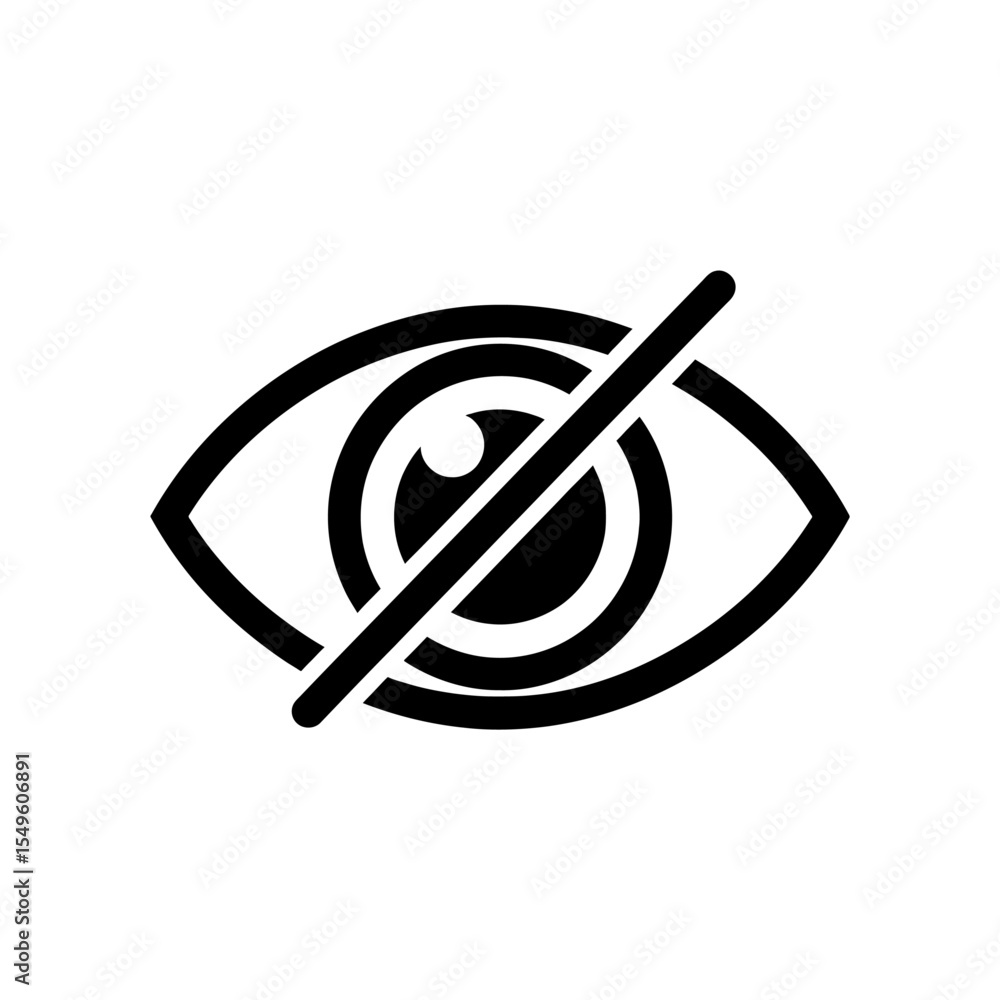 Poster hidden eye icon representing privacy and disabled visibility a glyph symbol for sensitive content ce
