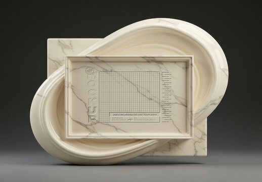 Horizontal Ornament Photo Picture Frame Relieve Marble Sculpture Mockup