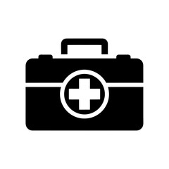 Fototapeta premium First aid kit icon for medical emergency and healthcare treatment A glyph symbol of a survival box with a cross for urgent help from a doctor or hospital