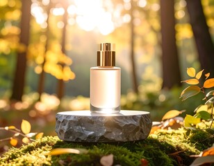 Elegant Perfume Bottle in Autumn Forest