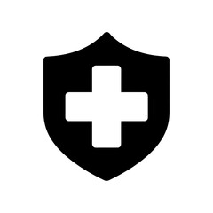 Fototapeta premium Medical protection icon with a cross in a shield for health insurance A glyph symbol representing healthcare security safety and guaranteed patient care