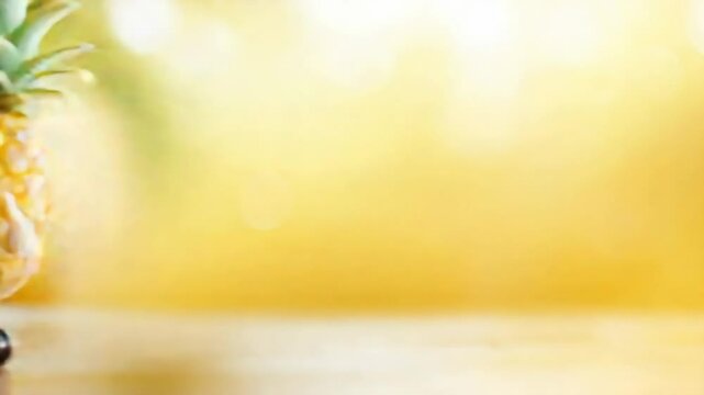 Whimsical pineapple character on roller skates against bright yellow background