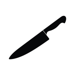 Black and white graphic of a kitchen knife with a sharp blade