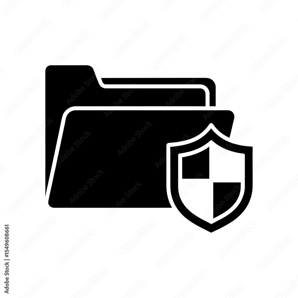 Poster secure medical folder icon with a shield for patient data protection a glyph symbol representing con