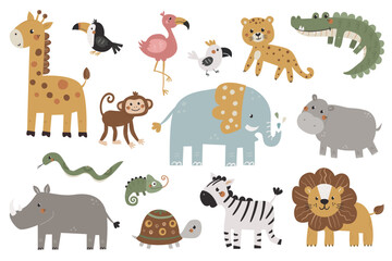 Fototapeta premium Vector set of cute African animals. Well suited for use in children's rooms, books, kindergarten and other kids design