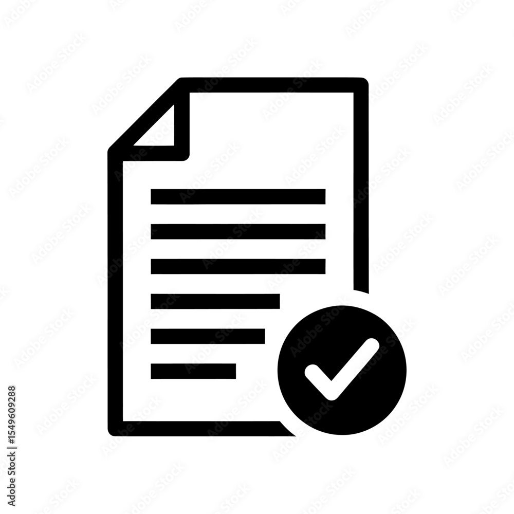 Poster approved document icon vector with checkmark for verified report and completed form successful appli