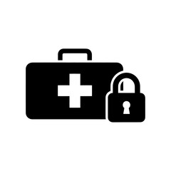 Obraz premium Secure Medical Kit Icon Vector Glyph With Lock For Protected First Aid Supplies And Confidential Healthcare Equipment Doctor Bag Security Symbol