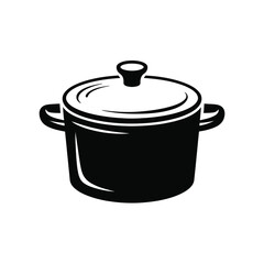 Black and white vector illustration of a cooking pot with lid
