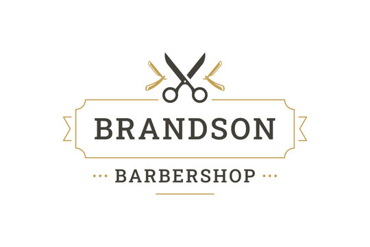 Classic barbershop logo featuring scissors and razor, elegant retro typography, vintage design, and grooming emblem. Vector illustration