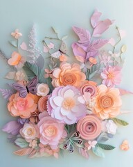 Elegant paper flower arrangement indoor studio art composition soft pastel colors close-up view creative decoration
