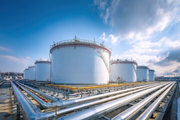 Fototapeta premium Horizontal tanks and pipeline for fuel oil storage