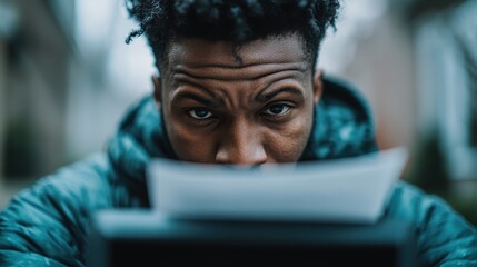 A young man with intense focus captures images using a vintage camera, combining modern creativity with nostalgic elements in a serene and artistic setting outdoors.