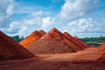 Huge stacks of bauxite processed into aluminum are stored in Guinea Africa