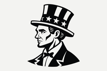 Abraham Lincoln in Top Hat Black and White Vector Illustration